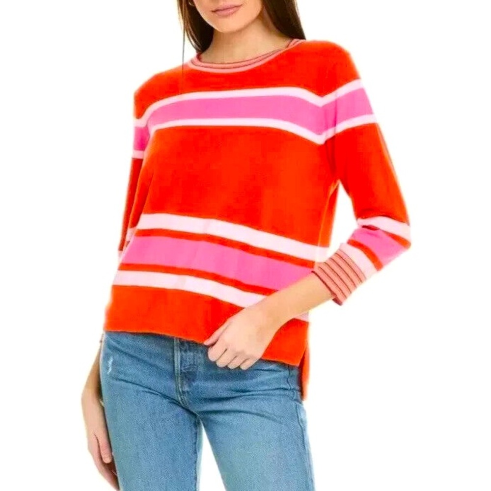 Cabi Women’s Red Pink White Stripe Medium Cadet Pullover Knit Sweater